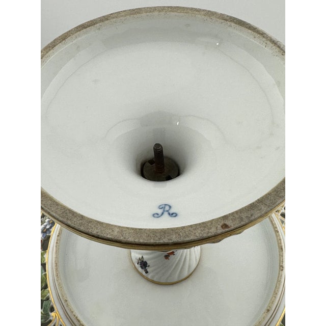 Early 1900s Dresden-Style Reticulated Porcelain Compote – Courting Couple Scene Rococo Style For Sale In Boston - Image 6 of 11