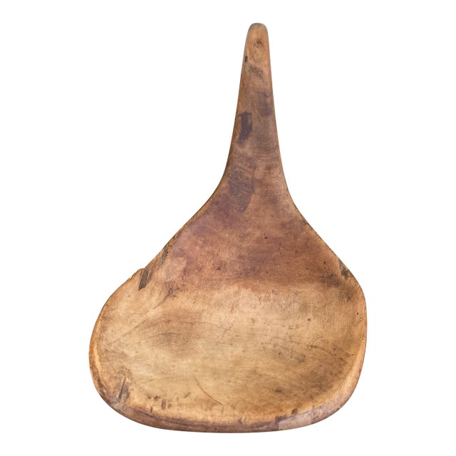 Antique 19th Century Hand-Carved Decorative Wooden Ladle Spoon With Sculptural Curved Handle. For Sale