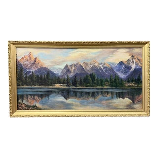 Original 1968 Mountain Landscape Oil on Board by Lillian Lewis For Sale