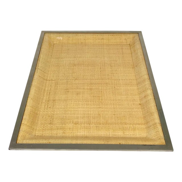 Wicker & Acrylic Serving Tray from Janetti, Italy, 1970s For Sale