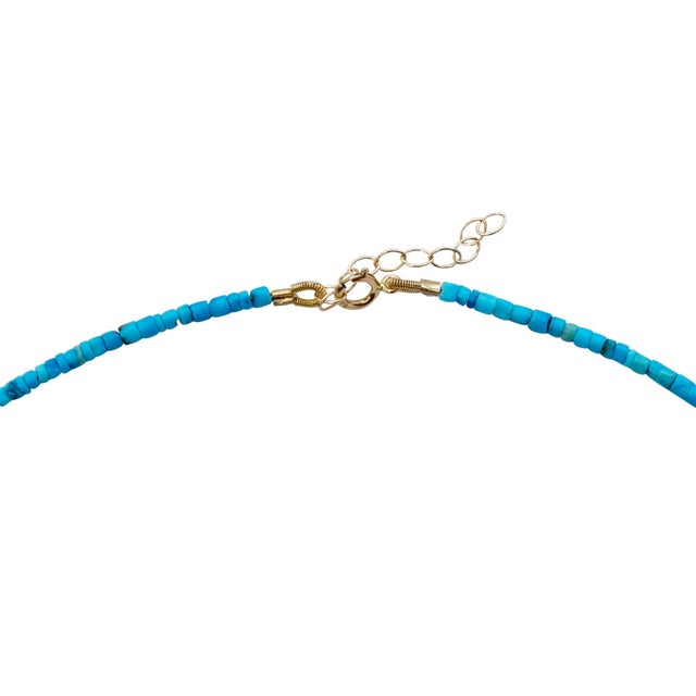 Tiny Turquoise Tube 18k Gold Necklace For Sale - Image 12 of 12