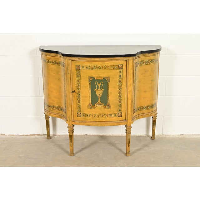 Italian Neoclassical Paint Decorated Demilune Console or Bar Cabinet For Sale - Image 14 of 14
