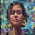 Jaime by Natalia Fabia | Oil on panel Portrait of a woman with earrings against a colorful background For Sale