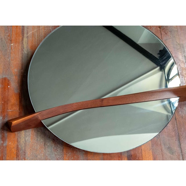 Mid-Century Modern Mid-Century Modern Round Mirror With Sculptural Carved Walnut Accent For Sale - Image 3 of 17