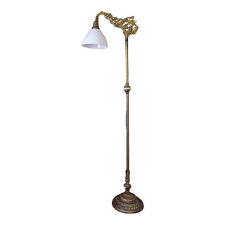 Victorian Style 1920's Cast Iron Bridge Arm Floor Lamp For Sale