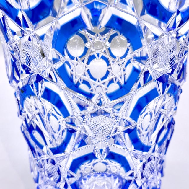 Art Deco Blue Cut-to-Clear Crystal Constellation Vase by Steven & Williams, 1930s For Sale - Image 11 of 18