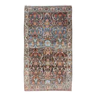 Fine Weave Hamedan Antique Rug From Persia in Tones With All-Over Expansive Sub-Geometric Design For Sale