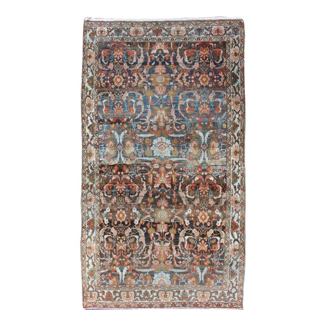 Fine Weave Hamedan Antique Rug From Persia in Tones With All-Over Expansive Sub-Geometric Design For Sale
