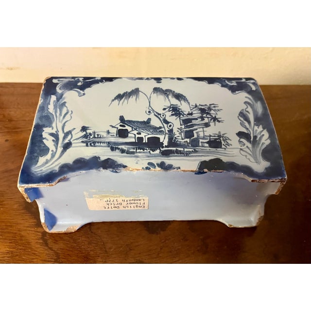 Antique 18th Century English George III Lambeth Delft Blue & White Pottery Flower Brick Circa 1770 For Sale - Image 15 of 16