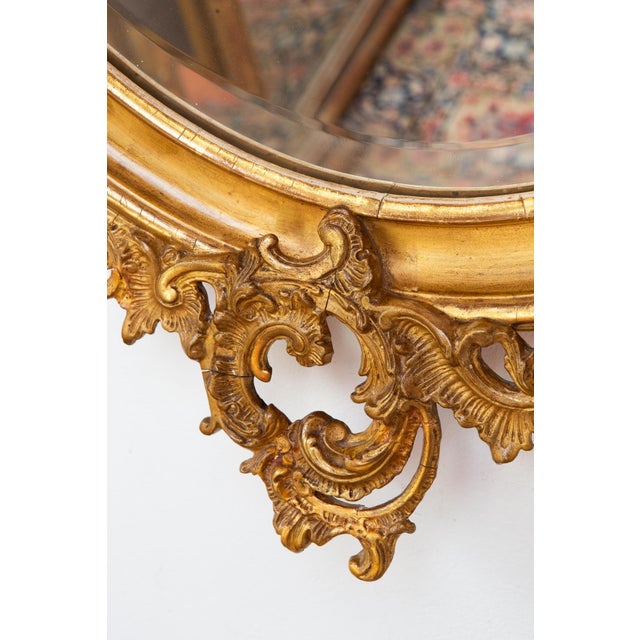 Antique French Louis XV Oval Gilt Mirror, 1913 For Sale - Image 6 of 15