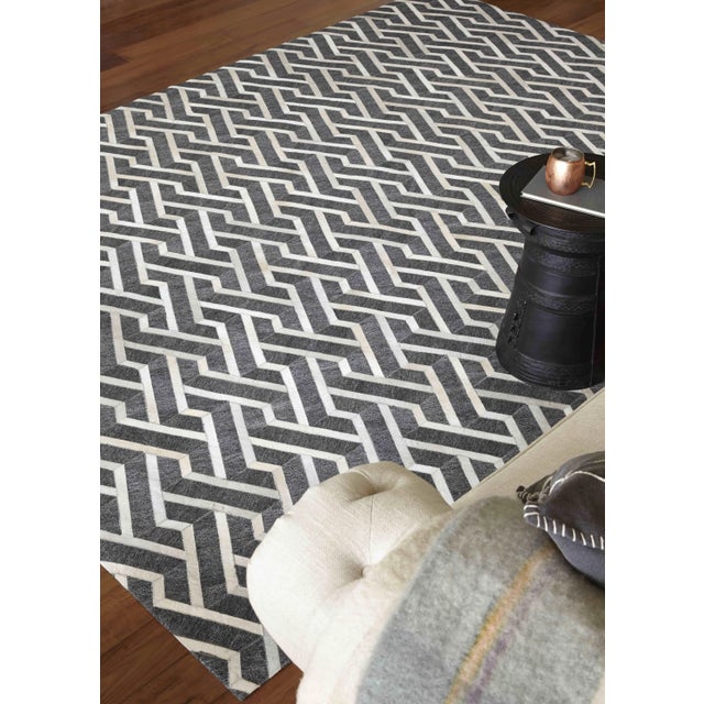 Animal Skin Dover Patchwork Leather Viscose Charcoal Ivory Rug - 8'x11' For Sale - Image 7 of 9