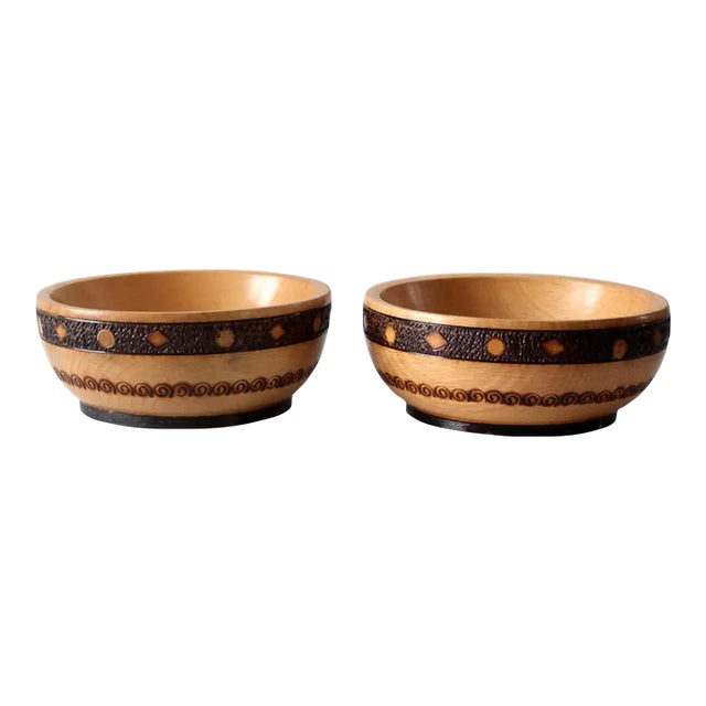 Vintage Wooden Bowls Pair For Sale