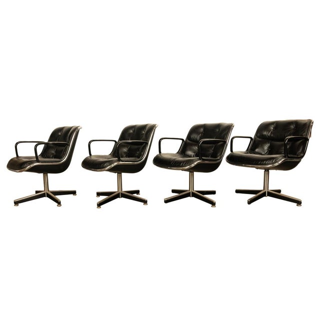 Set of 4 Mid Century Modern Charles Pollock Knoll Black Leather Executive Chairs, 1963 For Sale - Image 12 of 17