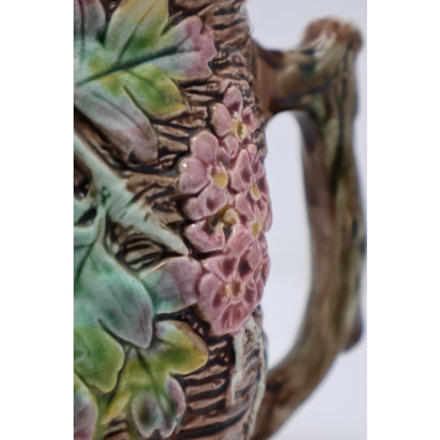 Ceramic Antique English Majolica Rustic Floral Tree Bark Pitcher, Attributed to Shorter & Boulton For Sale - Image 7 of 18