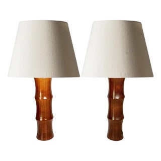 Cylindrical Wooden Table Lamps, France, 1990s, Set of 2 For Sale