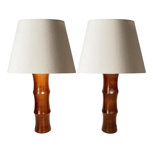 Cylindrical Wooden Table Lamps, France, 1990s, Set of 2 For Sale