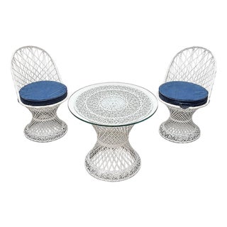 Mid Century Modern Spun Fiberglass Two Chairs & Table Outdoor Patio Set by Russell Woodard, Attributed For Sale