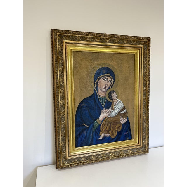 1960s Painted Icon Depicting Notre Dame du Perpétuel Secours, 1960s, Oil on Jute Canvas For Sale - Image 5 of 9