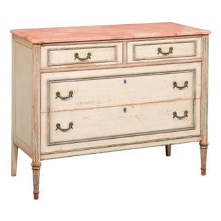Mid 20th Century French Painted Wood Chest W/ Faux Marble Top For Sale
