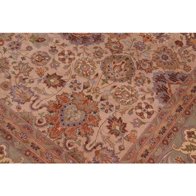 Renaissance Boho Chic 1990's Pak-Persian Tan/Green Wool Rug - 9'3'' X 12'5'' For Sale - Image 3 of 9