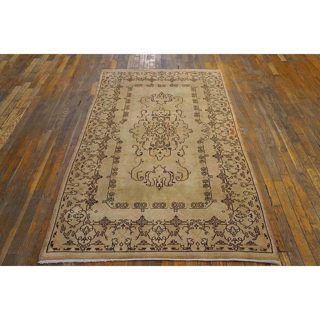 Antique Turkish rug, size: 4'0" x 7'2". Antique Sivas Small Scatter Size Wool Ivory Rug, Circa Date: 1940s. This exquisite...