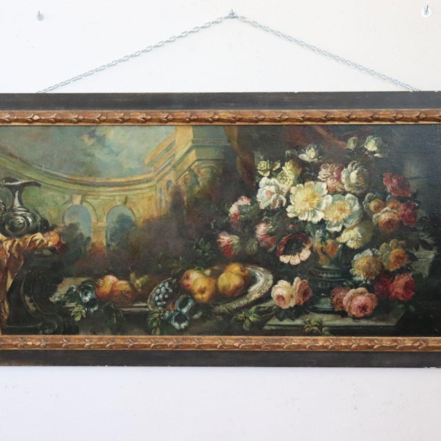 Still Life with Flowers and Fruits, 1800s, Large Oil on Canvas, Framed For Sale - Image 10 of 18