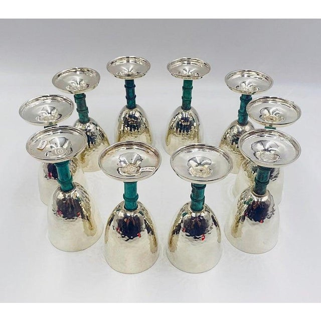 1980s Set of 10 Emilia Castillo Silver-Plated Goblets W/ Verdigris Stems For Sale - Image 9 of 18