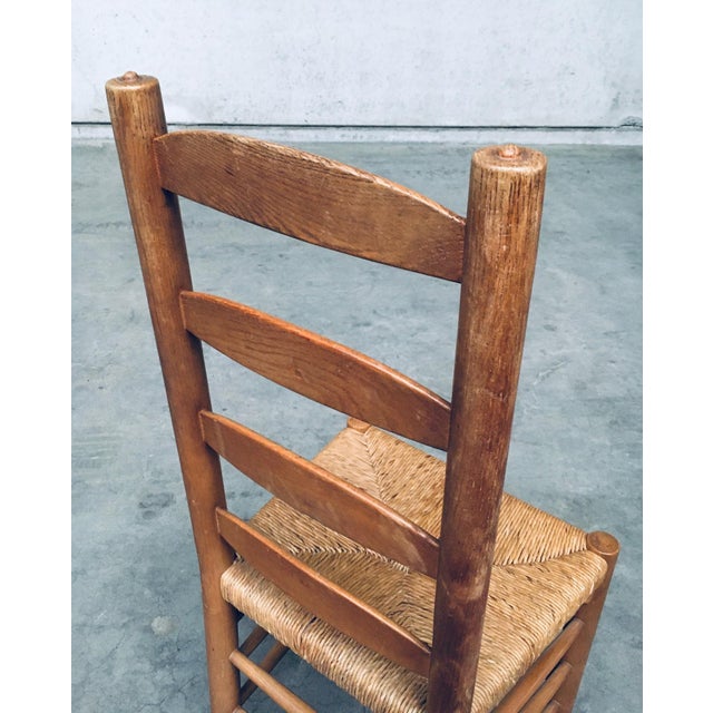 Rustic Oak and Rush High Ladder Back Dining Chairs, Belgium, 1950s, Set of 6 For Sale - Image 6 of 18