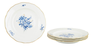 Porcelain Lunch Plates with Blue Floral Motifs and Gilt Rim from Meissen, Set of 4