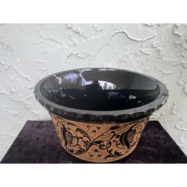 Amethyst Antique Bohemian Amethyst Glass Footed Bowl With Ooplastic Gilt Bird Frieze, Circa 1910-1925 For Sale - Image 8 of 12