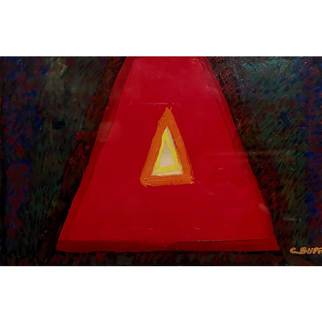 Abstract Conrad Buff - Deep Red Triangle -Modernist Oil Painting For Sale - Image 3 of 7