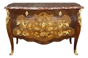 1900-1909 Gilt Dore' Bronze Inlaid Bombe French Louis XV Marble Top Commode