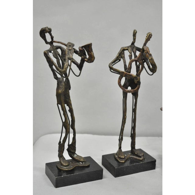 Brutalist Late 20th Century Contemporary Brutalist Style Bronze & Marble Jazz Musician Band Figures - Set of 5 For Sale - Image 3 of 10