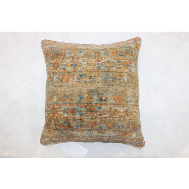Late 20th Century Blue Orange Antique Persian Malayer Rug Pillow For Sale - Image 5 of 5