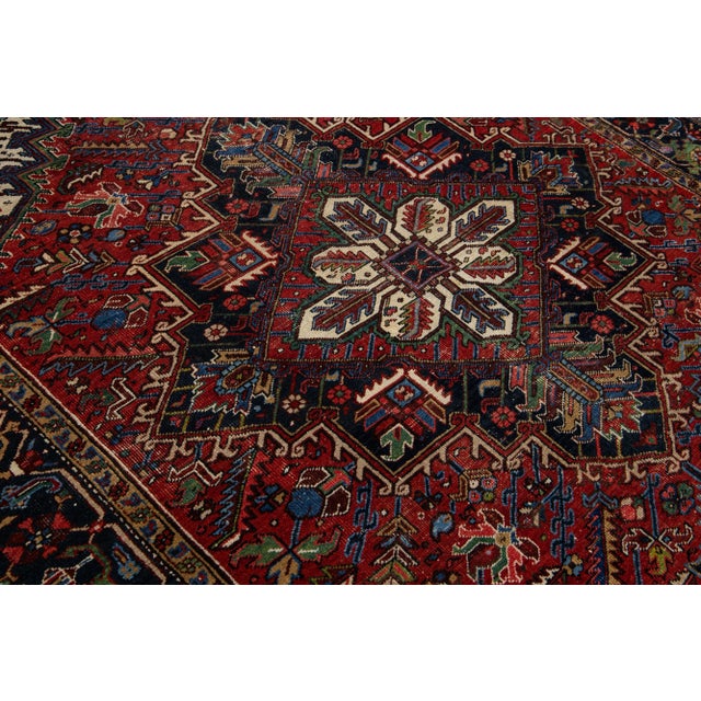 Red Antique Persian Heriz Handmade Wool Rug With Medallion Motif For Sale - Image 11 of 13