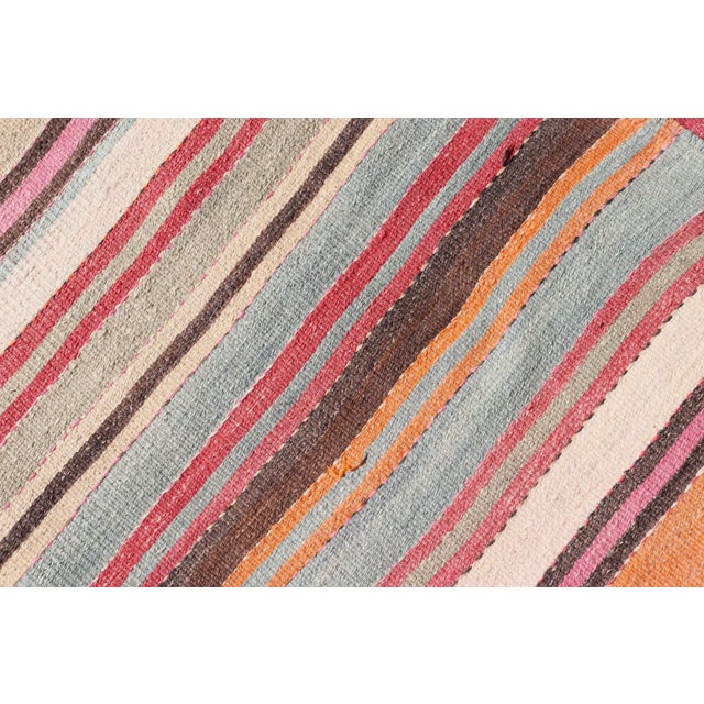 Mid 20th Century Vintage Kilim Runner With Horizontal Stripes in Pastel Vivid Colors For Sale - Image 12 of 12