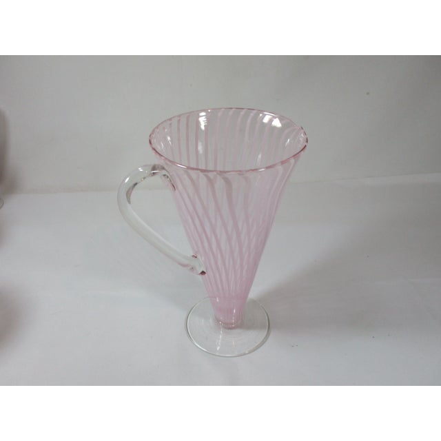 1960s 1960s Pink Striped Murano Style Martini Pitcher and Stemmed Goblets Set- 7 Pieces For Sale - Image 5 of 13