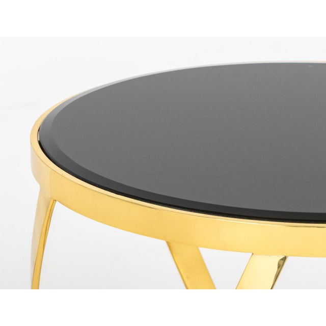 Late 20th Century Karl Springer Black Glass & Brass Barrel End Table For Sale - Image 5 of 6
