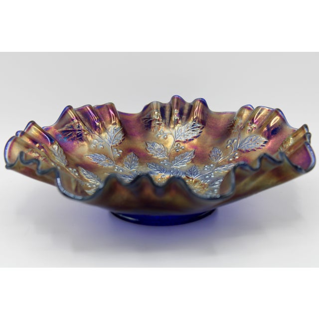 Fenton Electric Blue Carnival Glass Bowl Chairish