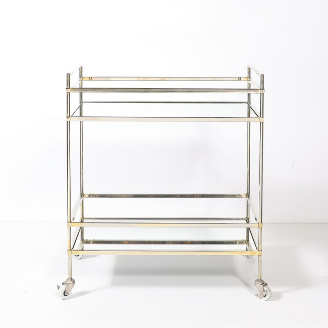 Mid-Century Modern Two-Tier Bar Cart in Antiqued Nickel Finish For Sale - Image 16 of 18