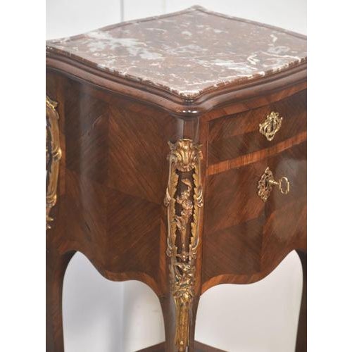 Brown Louis XV Style Bedside Tables with Marble Top, 1890s, Set of 2 For Sale - Image 8 of 11