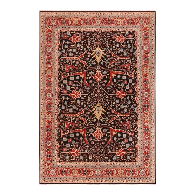 1990s Bohemien Ziegler Black Blue Hand-Knotted Wool Rug - 9'11'' X 13'8'' For Sale