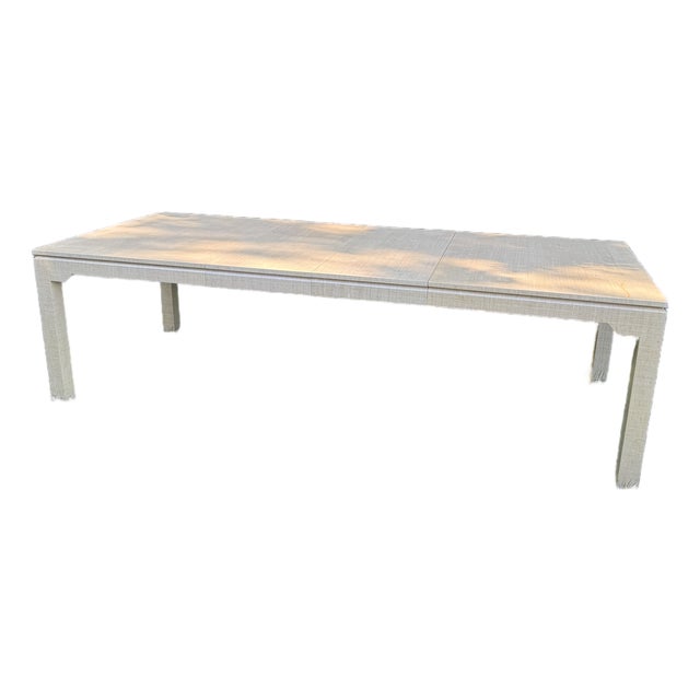 Vintage Mid Century Lacquered Grasscloth Dining Table With Extension Leaves For Sale