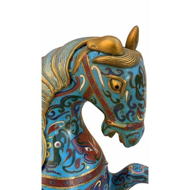 Mid 20th Century Vintage Chinese Cloisonné War Horse Sculptures - Pair For Sale - Image 5 of 10