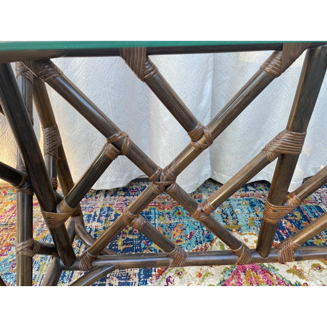 Vintage Rattan Chinese Chippendale Pattern Entry Table For Sale - Image 4 of 9