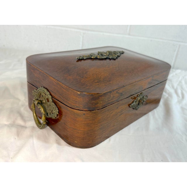Quality Antique 19th Century Handmade Wood Bronze Writing Lap Desk Domed Box For Sale In New York - Image 6 of 17