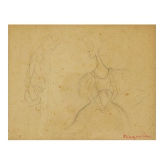 Bougaria, A Conversation Between Two Figures, Pencil Drawing For Sale