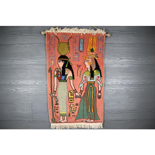 Vintage Egyptian Revival Handwoven Wool Pictorial Carpet Rug Tapestry Wall Hanging Colorful For Sale - Image 6 of 10