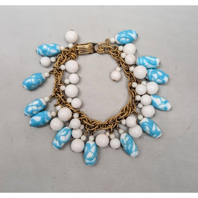 Vintage Napier Book Piece Goldtone Blue & Turquoise Art Glass Charm Bracelet, 1967 For Sale - Image 11 of 15