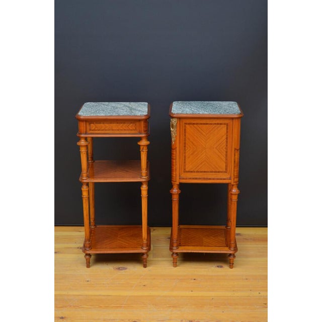 Antique Marble Topped and Satinwood Bedside Tables, 1900, Set of 2 For Sale - Image 6 of 17